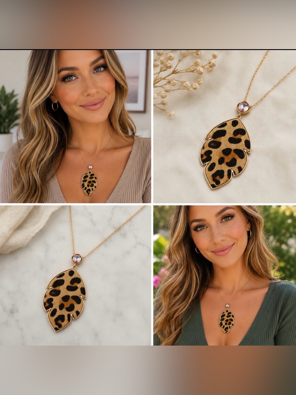 Leopard Print Leaf Pendant Necklace